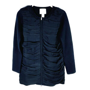 Helios & Luna Size M Wool‎ Blend Silk Trim Long Sleeve Full Zip Jacket Longline